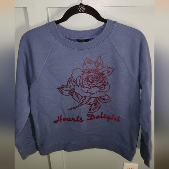 *5 for $25* J. CREW Hearts  Velvet Flocked‎ Blue Pullover Sweatshirt Size Medium - Picture 1 of 12